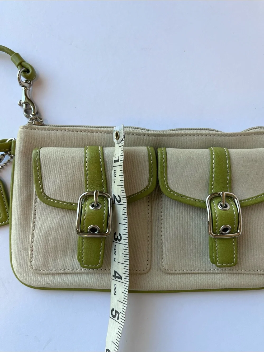 Vintage Coach Wristlet Y2K Tan Green Buckle